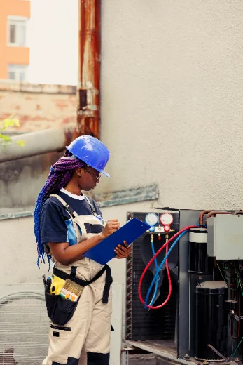 Technicienne de maintenance contrôlant une installation